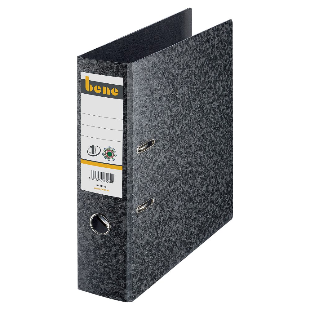Bene No.1 Power Ordner A4 80 mm Schwarz 2 Ringe 91300 Hartpappe Wolkenmarmor Hochformat