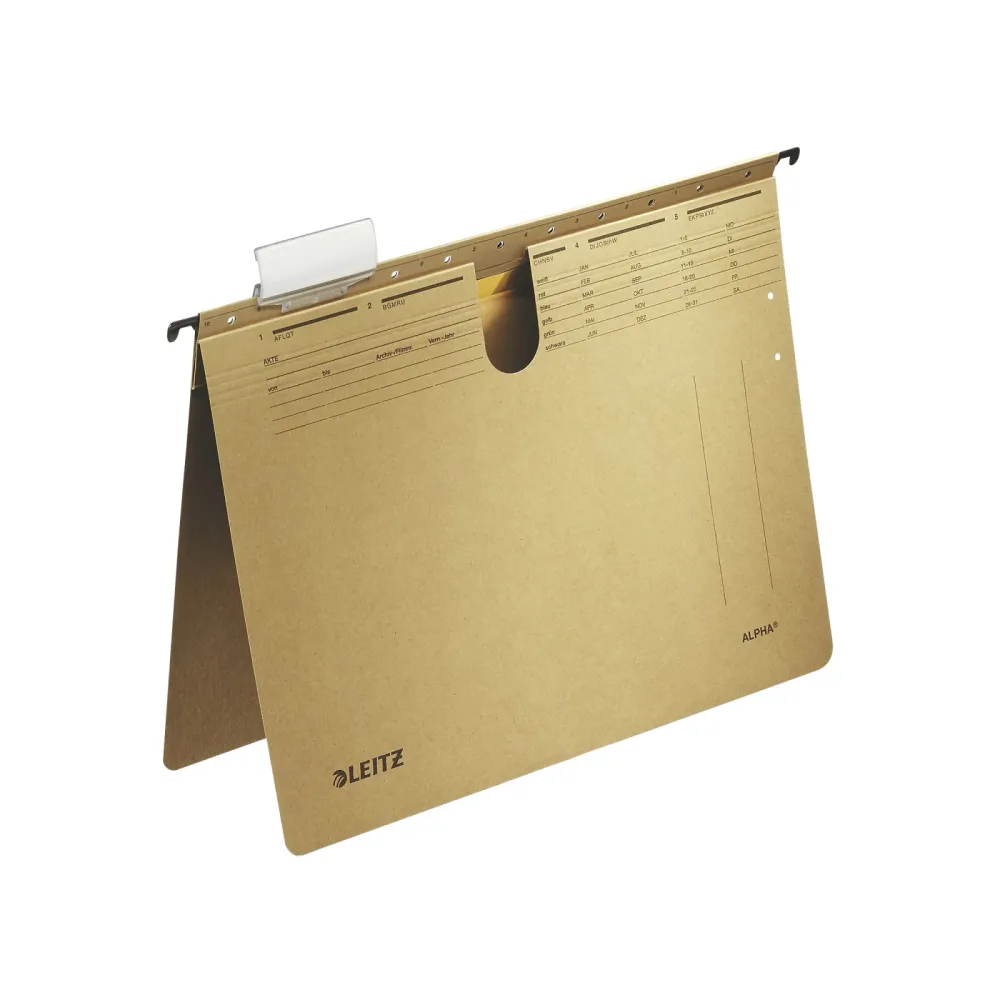 Leitz ALPHA Hängehefter 1914 A4 Kaufmännische Heftung V-Base 15 mm 250 g/m² Naturbraun 100% Recycelter Natron-Karton 10 Stück