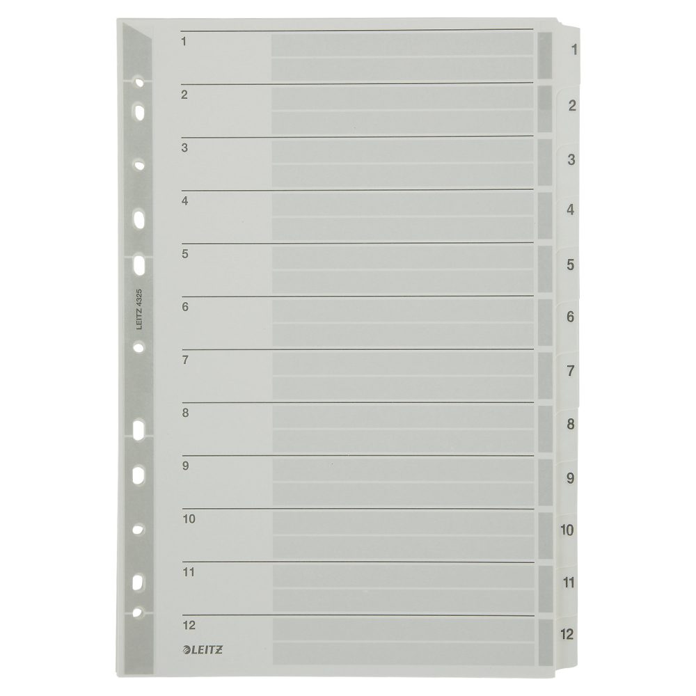 Leitz Register 4325 DIN A4 Weiß 12-teilig 11-fach Karton 1 bis 12