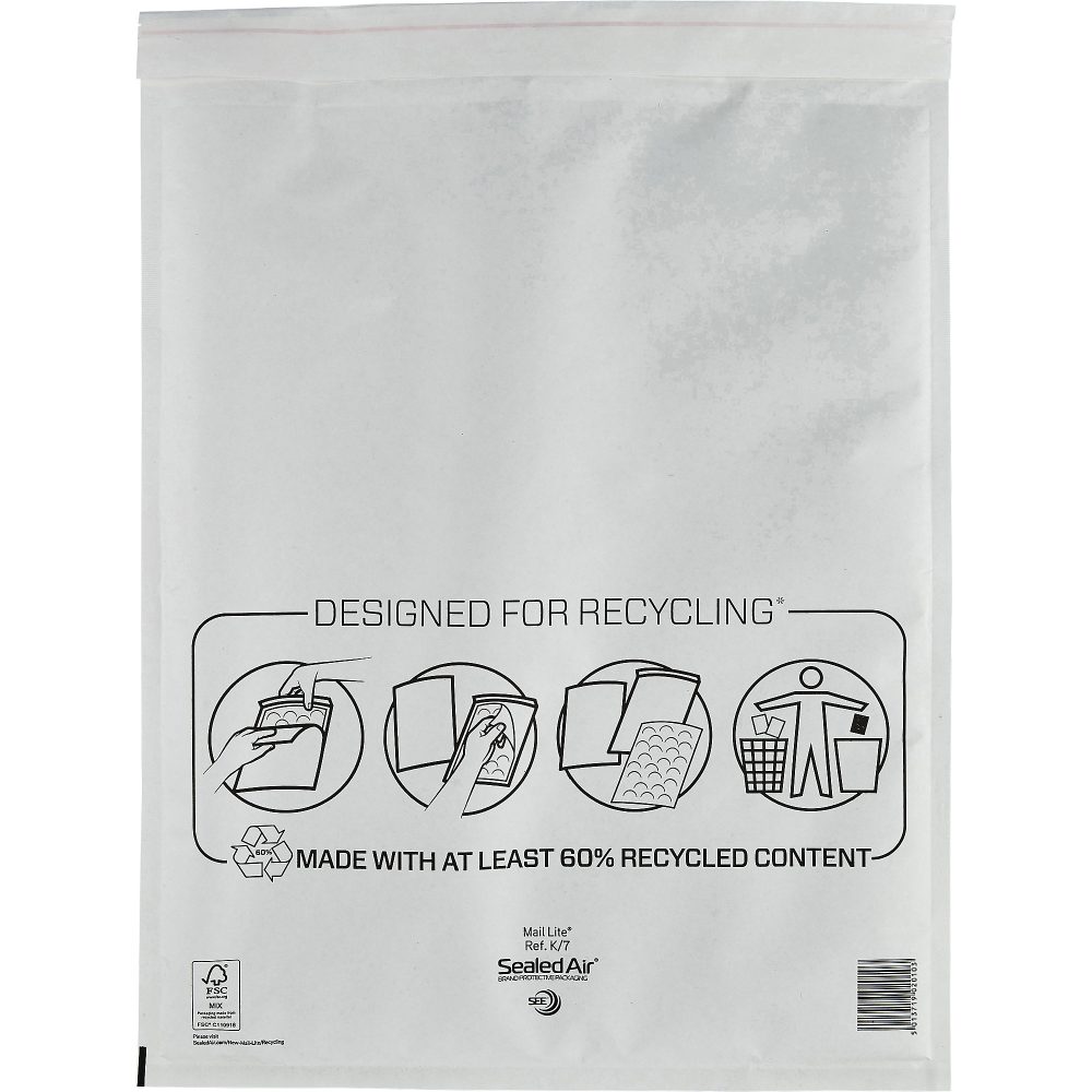 Mail Lite Luftpolster Versandtaschen 79 g/m² K/7 350 (B) x 470 (H) mm Ohne Fenster Peel and Seal Weiss 50 Stück