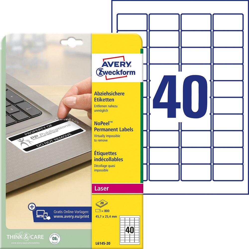 AVERY Zweckform L6145-20 Etiketten A4 Weiss 45,7 x 25,4 mm 20 Blatt à 40 Etiketten
