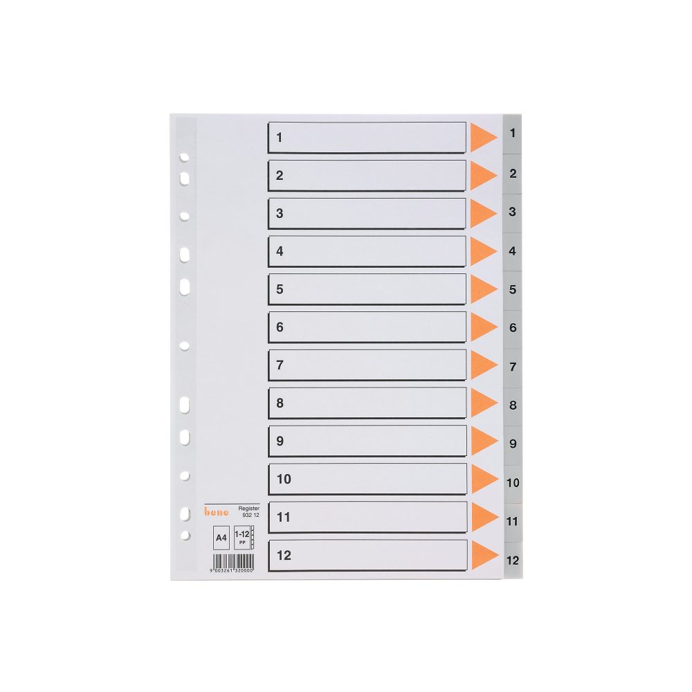 Bene Register DIN A4 12-teilig 11-fach Kunststoff 1 bis 12