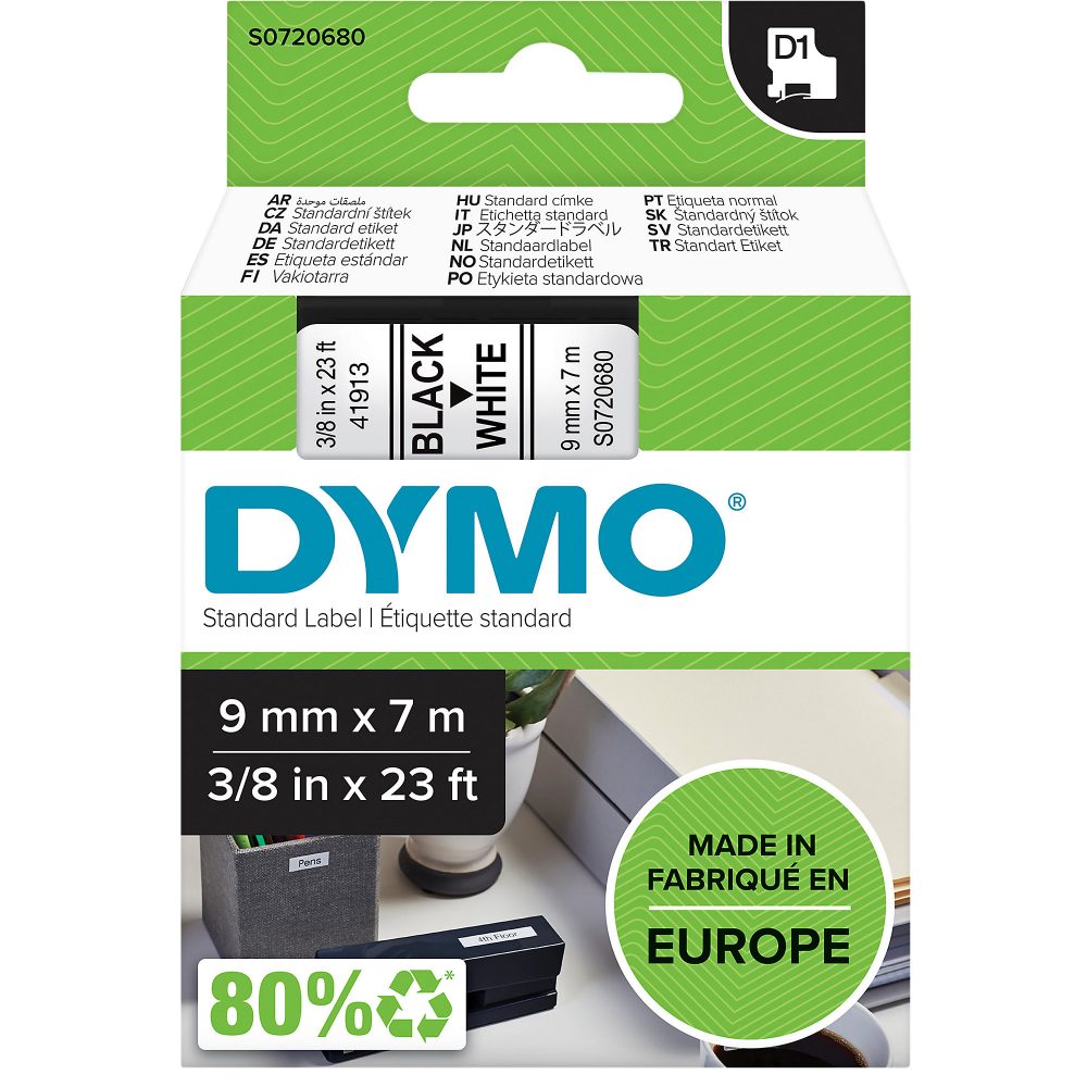 DYMO Schriftband D1 schwarz/weiss S0720680 9mm/7m