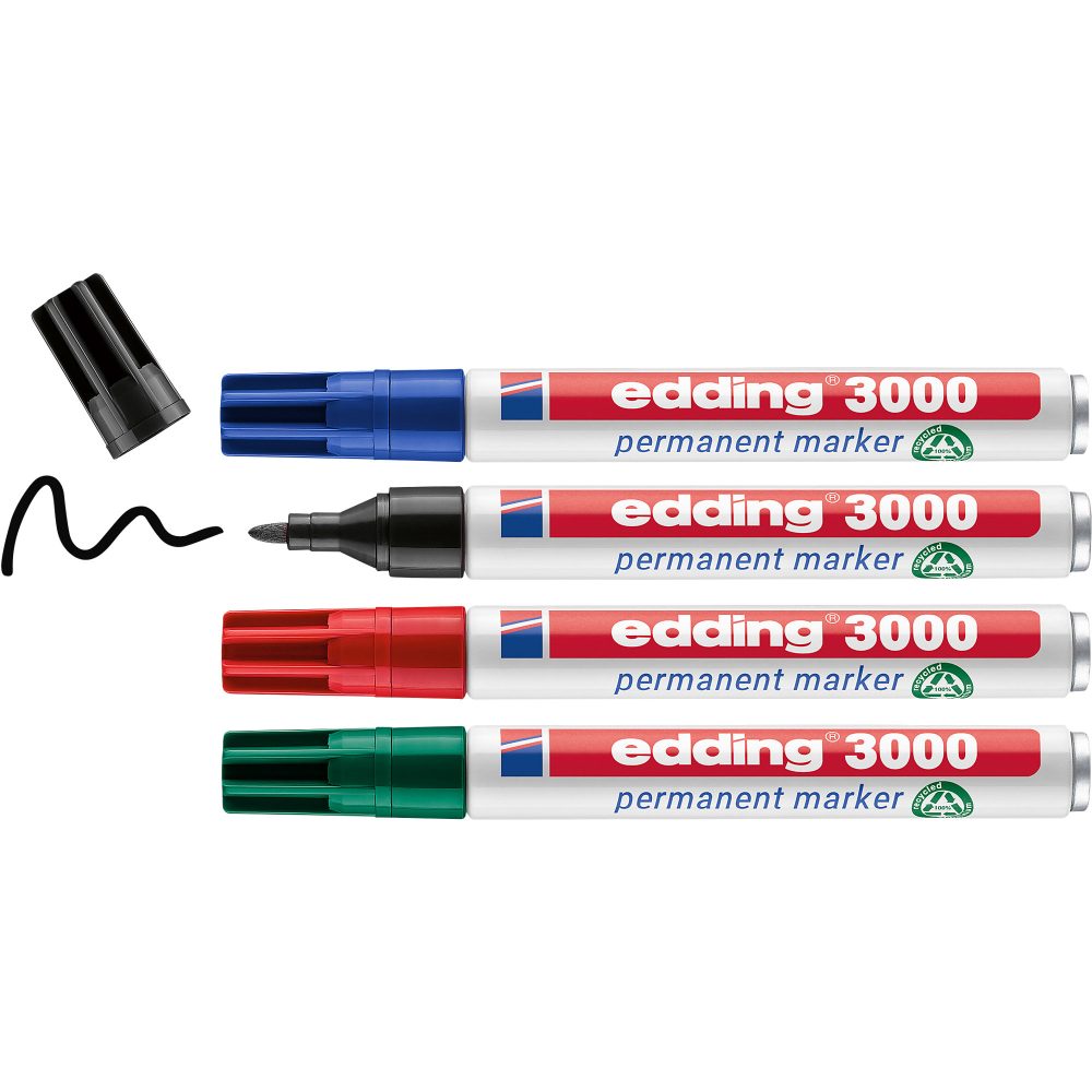 Edding Permanentmarker edding 3000 Blau, Grün, Rot, Schwarz wasserfest: Ja 4-3000-4