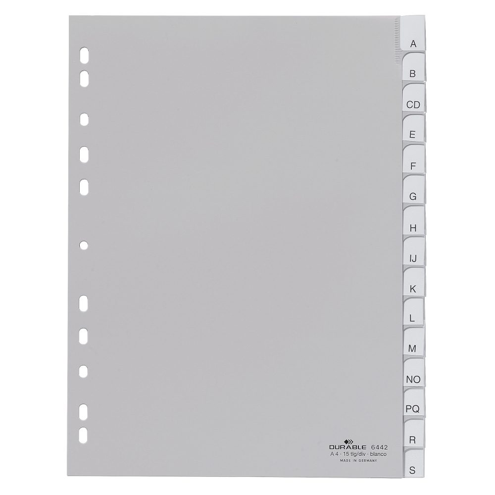 DURABLE Blanko Register DIN A4 Grau 15-teilig PP (Polypropylen) Portrait A4 11 Löcher 6442