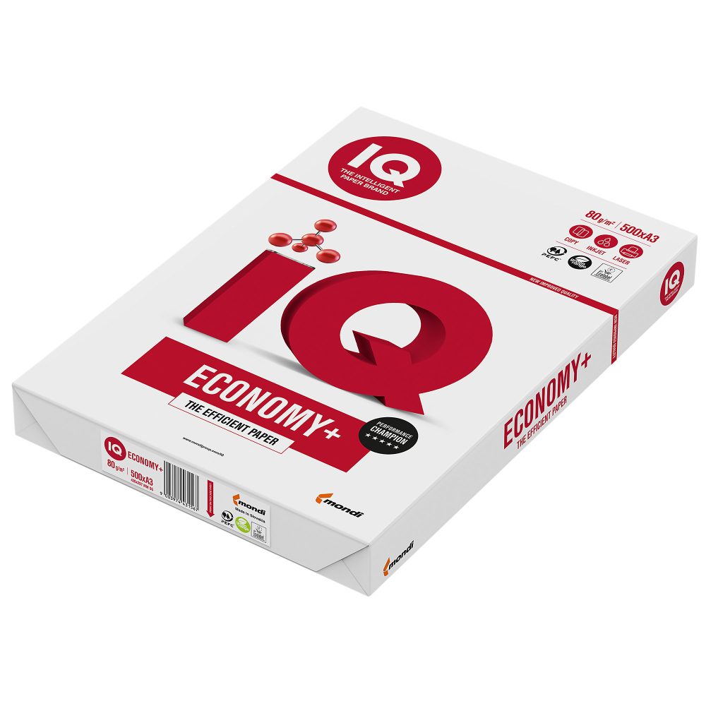IQ Economy+ DIN A3 Druckerpapier 80 g/m² Glatt Weiß 500 Blatt