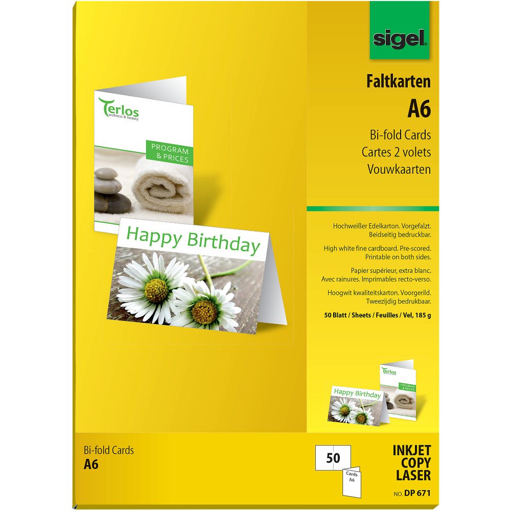 Sigel DIN A6 Grußkarte Bright White 185 g/m² Matt 50 Stück