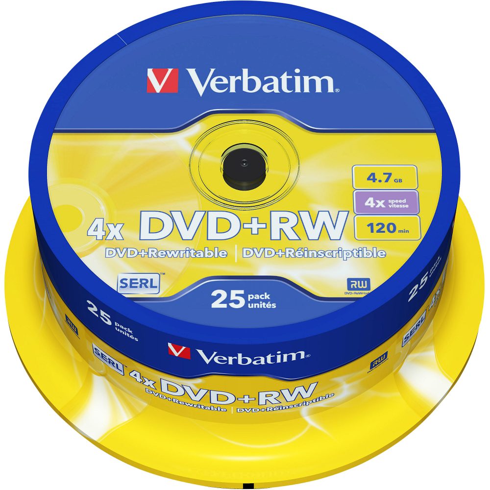 Verbatim 43489 DVD+RW Rohling 4.7 GB 25 St. Spindel Wiederbeschreibbar