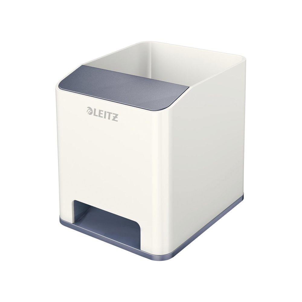 Leitz WOW Sound Stiftehalter Duo Colour Weiß, Grau 9 x 10 x 10,1 cm