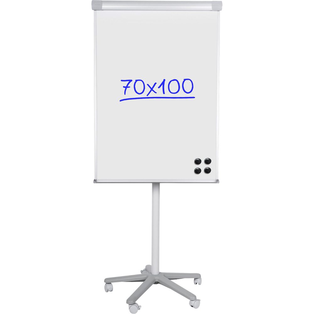 Office Depot Freihstehendes Flipchart Executive Höhenverstellbar 70 x 100 cm Mit 5 Rollen und Stiftablage Silber