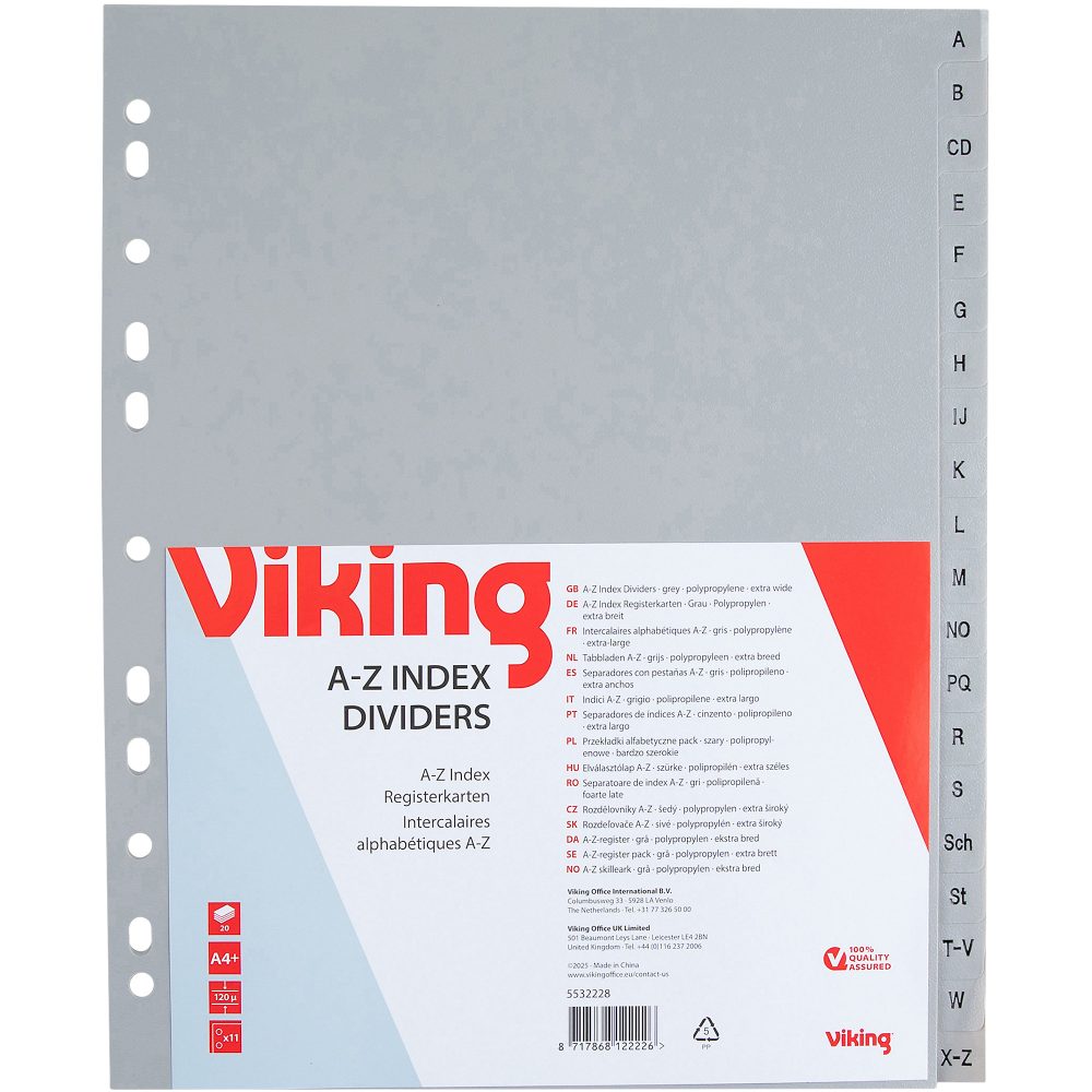 Office Depot A - Z Register 4 Überbreite Grau 20-teilig PP (Polypropylen) 11 Löcher