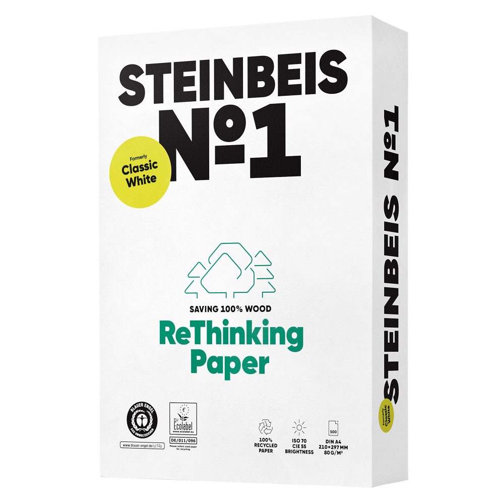 Steinbeis ClassicWhite DIN A4 Druckerpapier  Recycelt 100% 80 g/m² Glatt Weiß 500 Blatt
