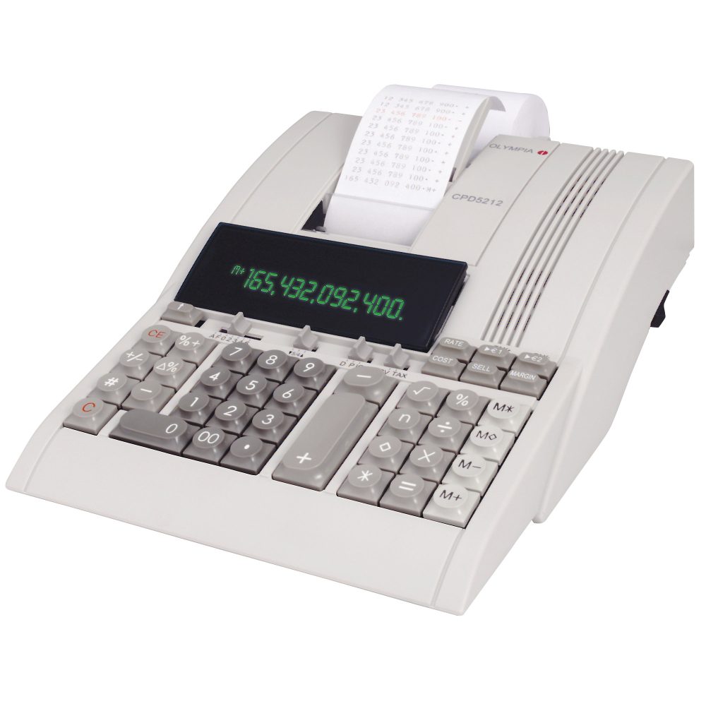 Olympia Druckender Tischrechner mit Rolle CPD 5212 12-stelliges Display Weiß