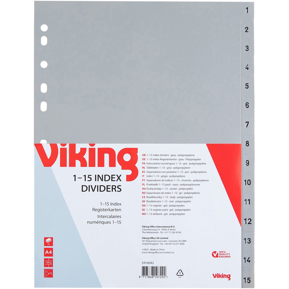 Office Depot Register DIN A4 Grau 15-teilig 11-fach Kunststoff 1 bis 15