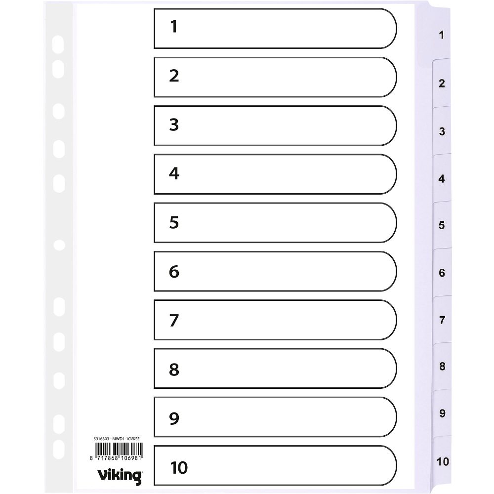 Office Depot Register DIN A4 Weiß 10-teilig 11-fach Mylar 1 bis 10