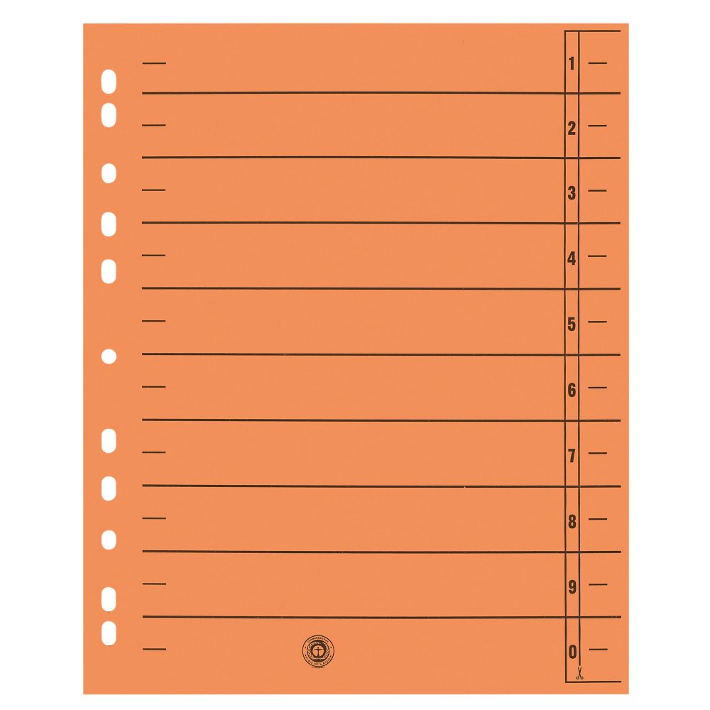 Niceday 1 bis 10 Trennblätter Recycelt 100% DIN A4 Überbreite Orange 10-teilig Pappkarton Rechteckig 11 Löcher 100 Stück