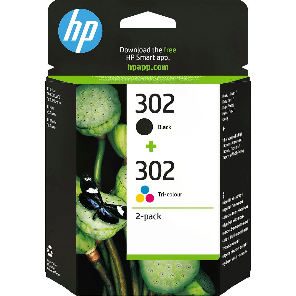HP 302 Original Tintenpatrone X4D37AE Schwarz, Cyan, Magenta, Gelb Duopack 2 Stück