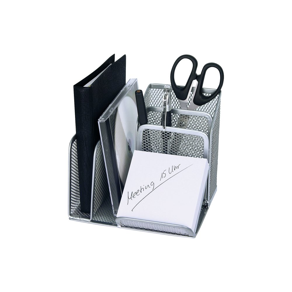 Wedo Schreibtisch-Organizer Mesh 65554, silber, 4 Fächer, 158x145x135mm