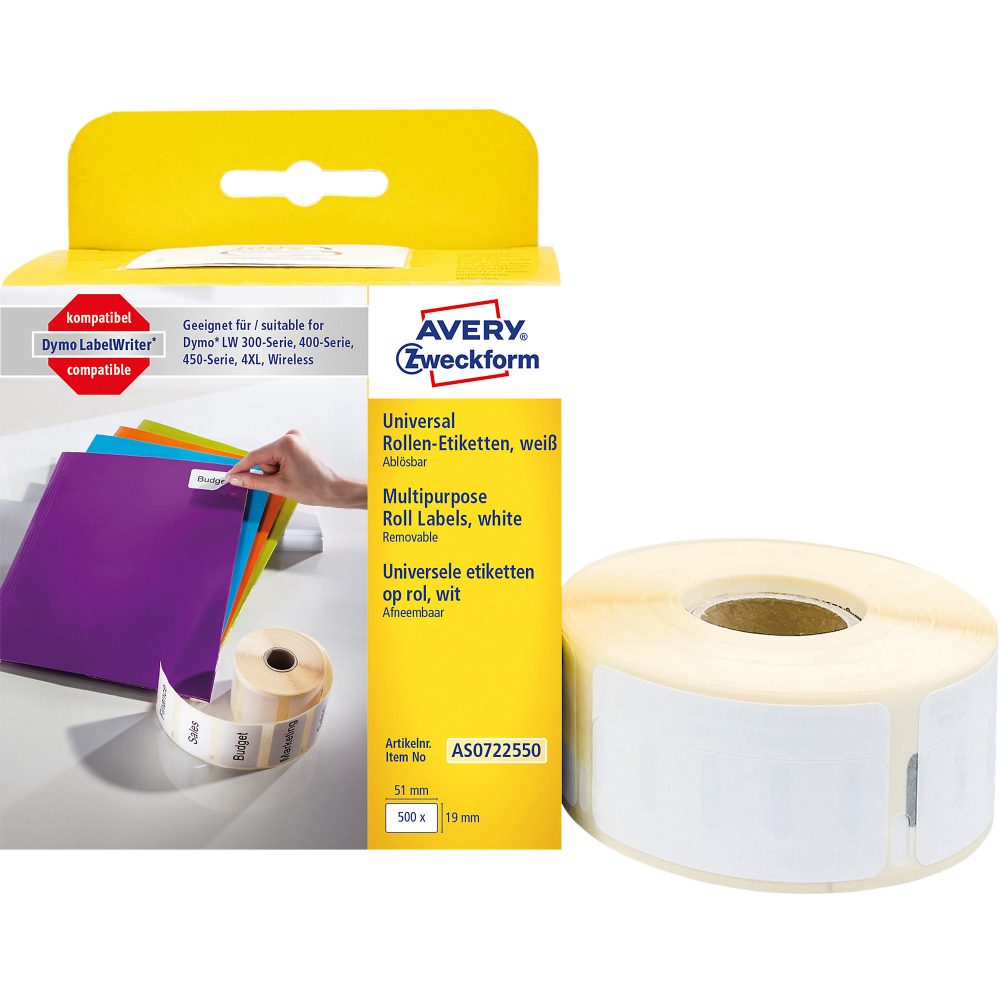 Avery Kompatibel Dymo LW S0722550 / 11355 Mehrzwecketiketten Selbstklebend Weiss 19 x 51 mm