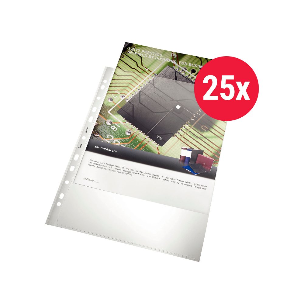 Bene Prospekthüllen DIN A4 Glasklar Transparent 140 Mikron PP (Polypropylen) Oben 11 Löcher 25 Stück