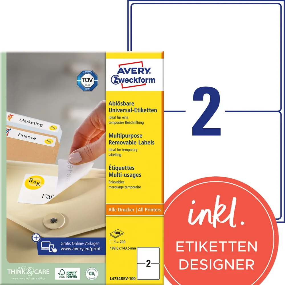 Avery Zweckform - AVERY ZWECKFORM Etiketten 199,6x143,5mm, 200 Stück, One Size, Weiss