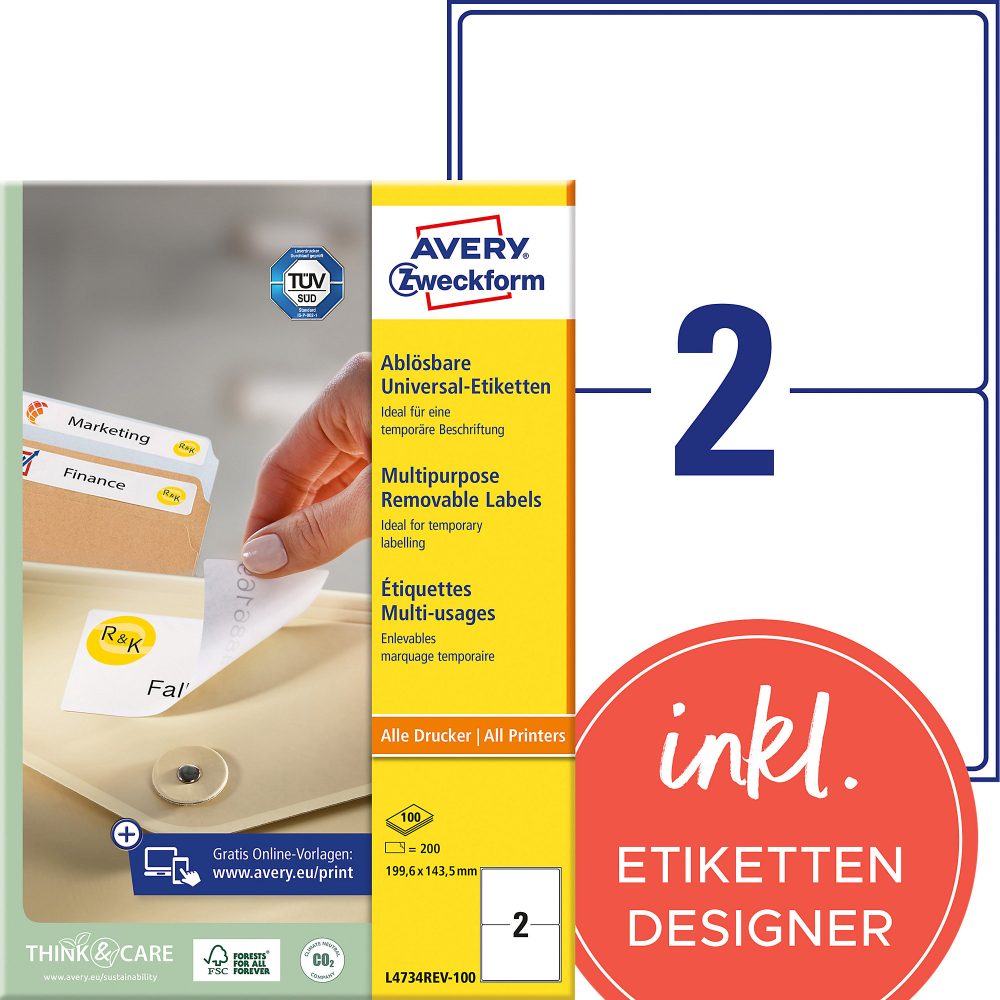 Avery Zweckform - AVERY ZWECKFORM Etiketten 199,6x143,5mm, 200 Stück, One Size, Weiss