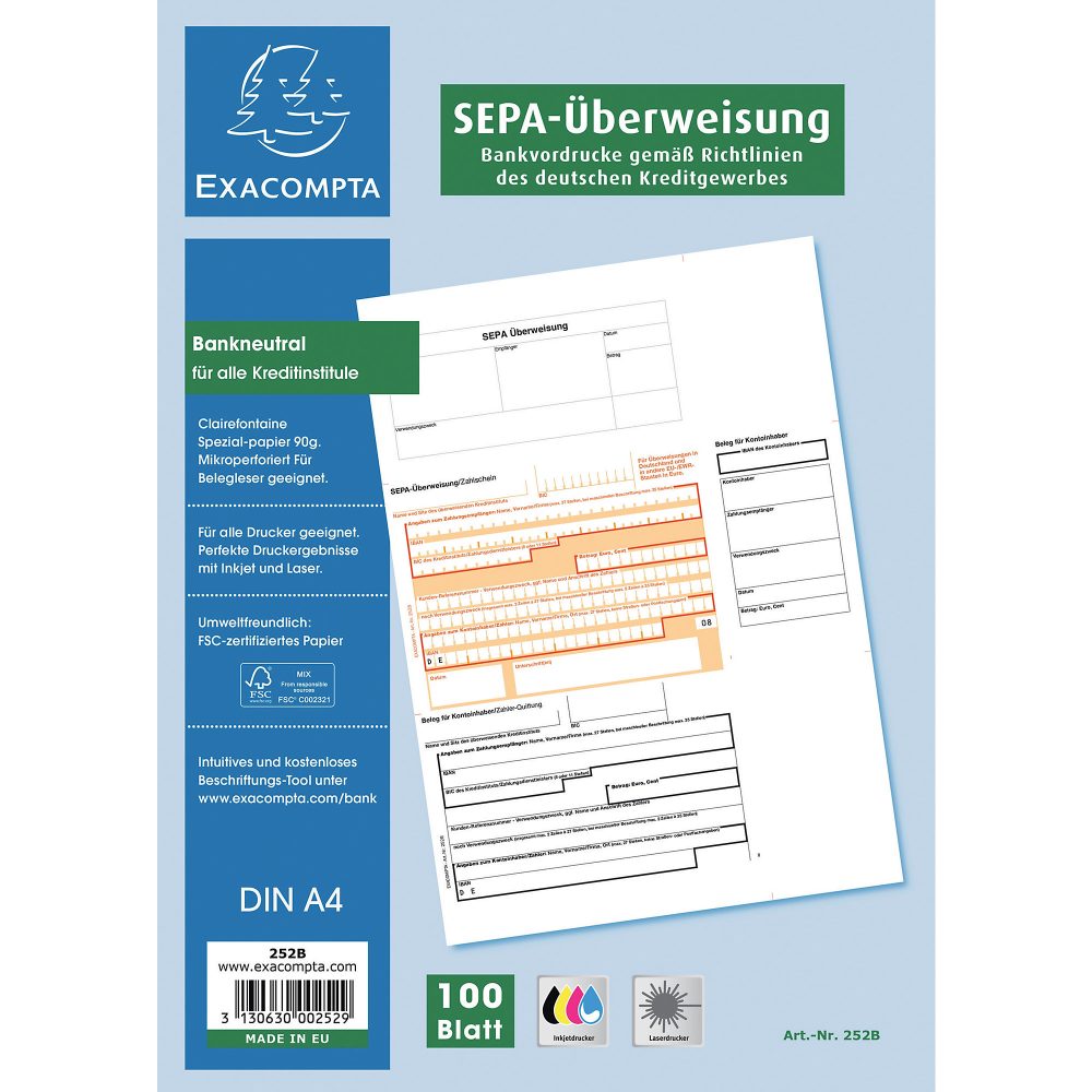 Exacompta Überweisungsscheine 252B DIN A4 Nicht perforiert 100 Blatt