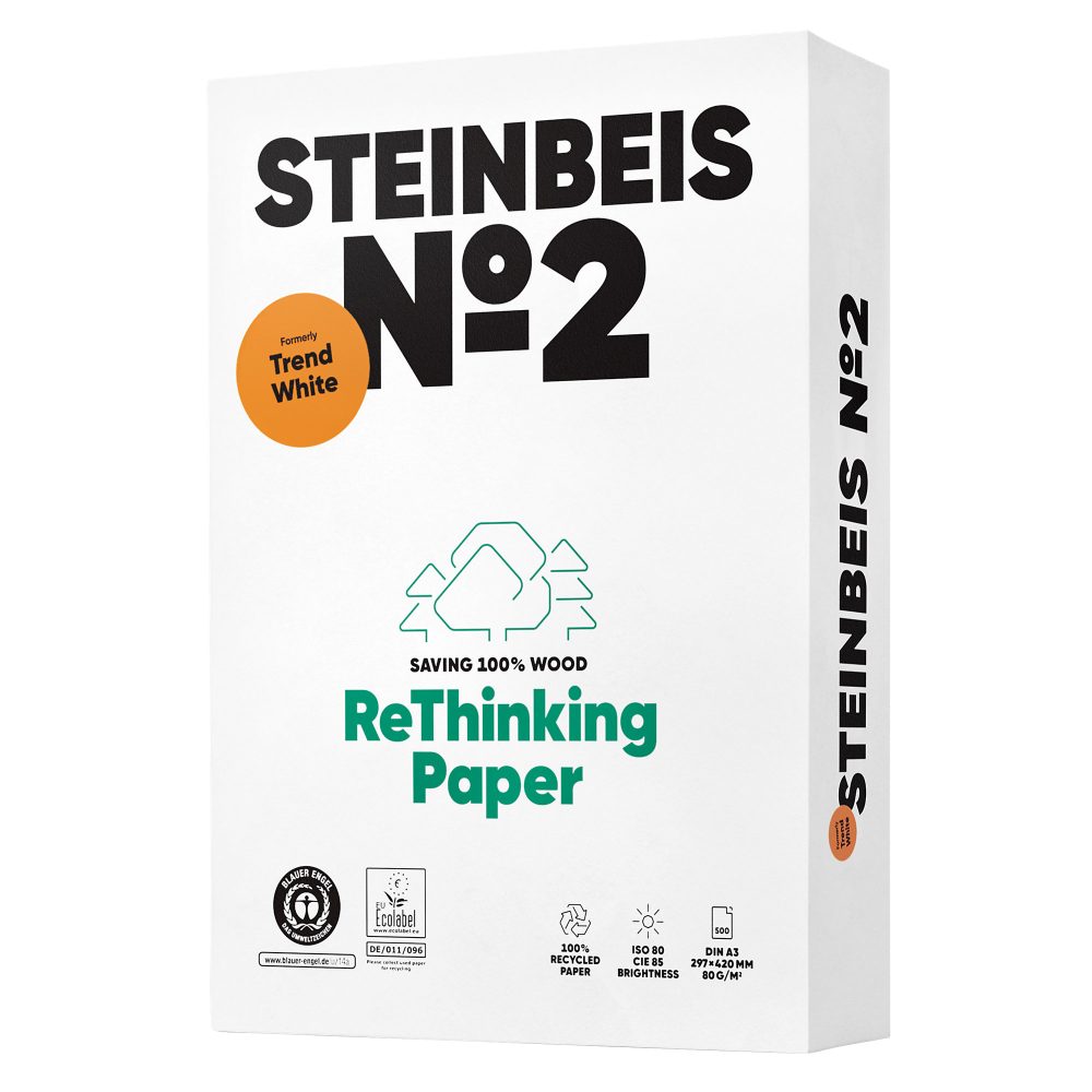 Steinbeis No.2 DIN A3 Druckerpapier  Recycelt 100% 80 g/m² Glatt Weiß 500 Blatt