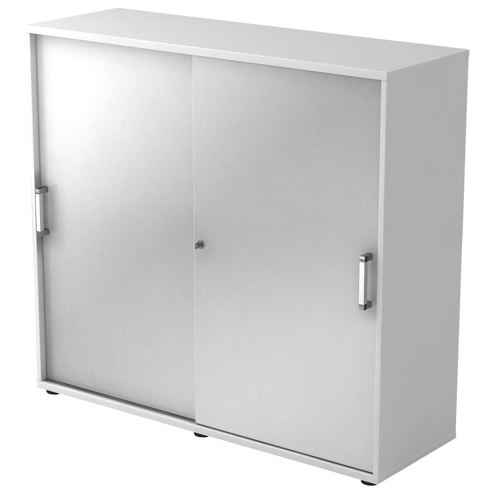 Hammerbacher Schiebetürenschrank 3FH Weiß, Silber 1.200 x 400 x 1.100 mm