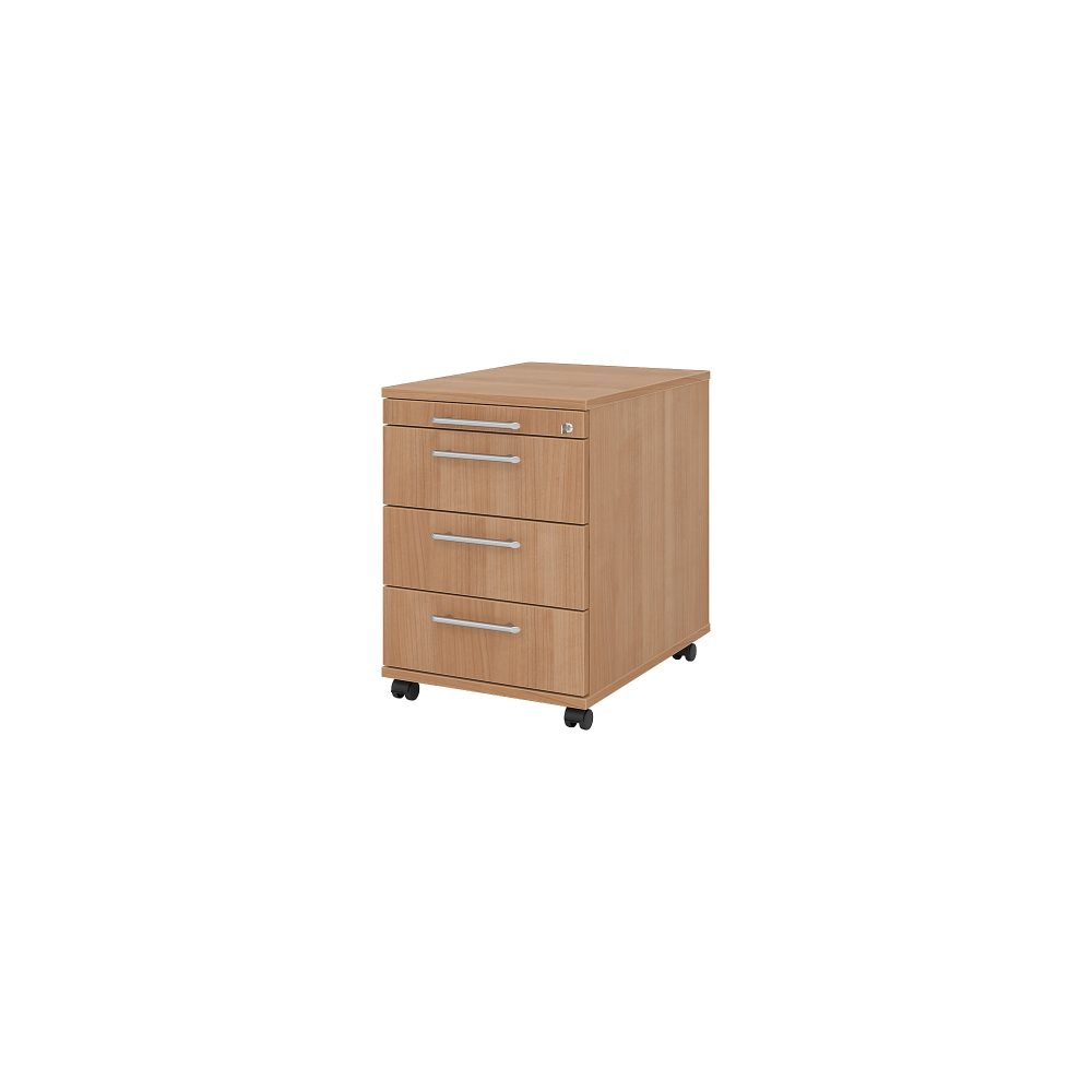 Hammerbacher Rollcontainer Kunststoff, Melaminharzbeschichtete Spanplatte AC30/N Nussbaum 428 x 580 x 590 mm