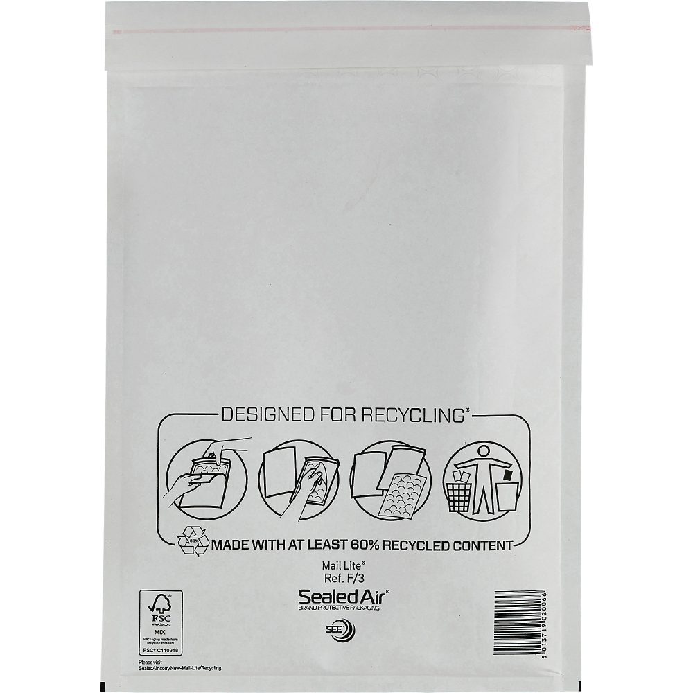 Mail Lite Luftpolster-Versandtaschen F/3 220 (B) x 330 (H) mm Abziehstreifen Weiß 50 Stück
