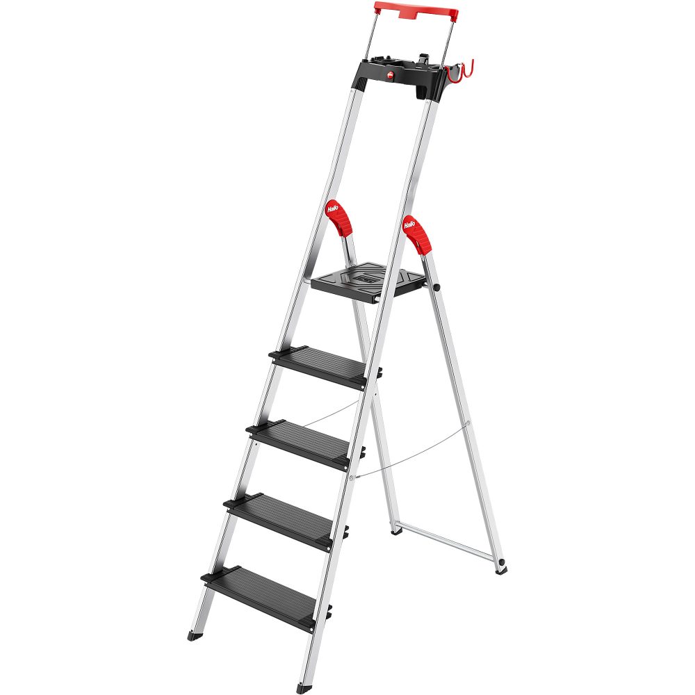 Hailo Stufenleiter L100 Topline Silber 5 Stufen 48 x 101 x 187 cm