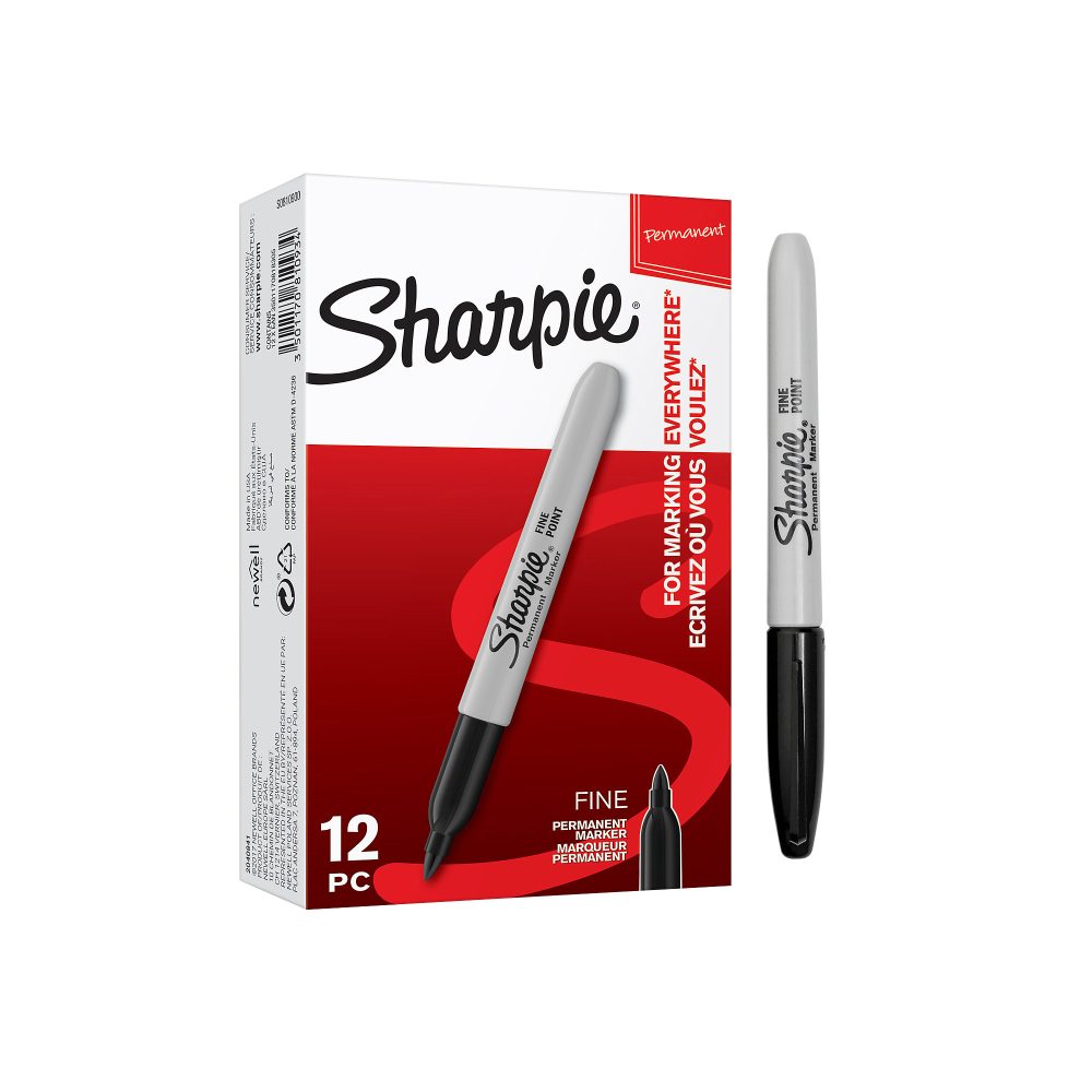 Sharpie S0810930 Rundspitze Permanentmarker Fein Rundspitze 1 mm Schwarz 12 Stück