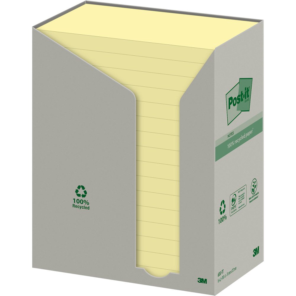 POST-IT Haftnotizen Recycling 127x76mm 655-1T gelb, 16x100 Blatt