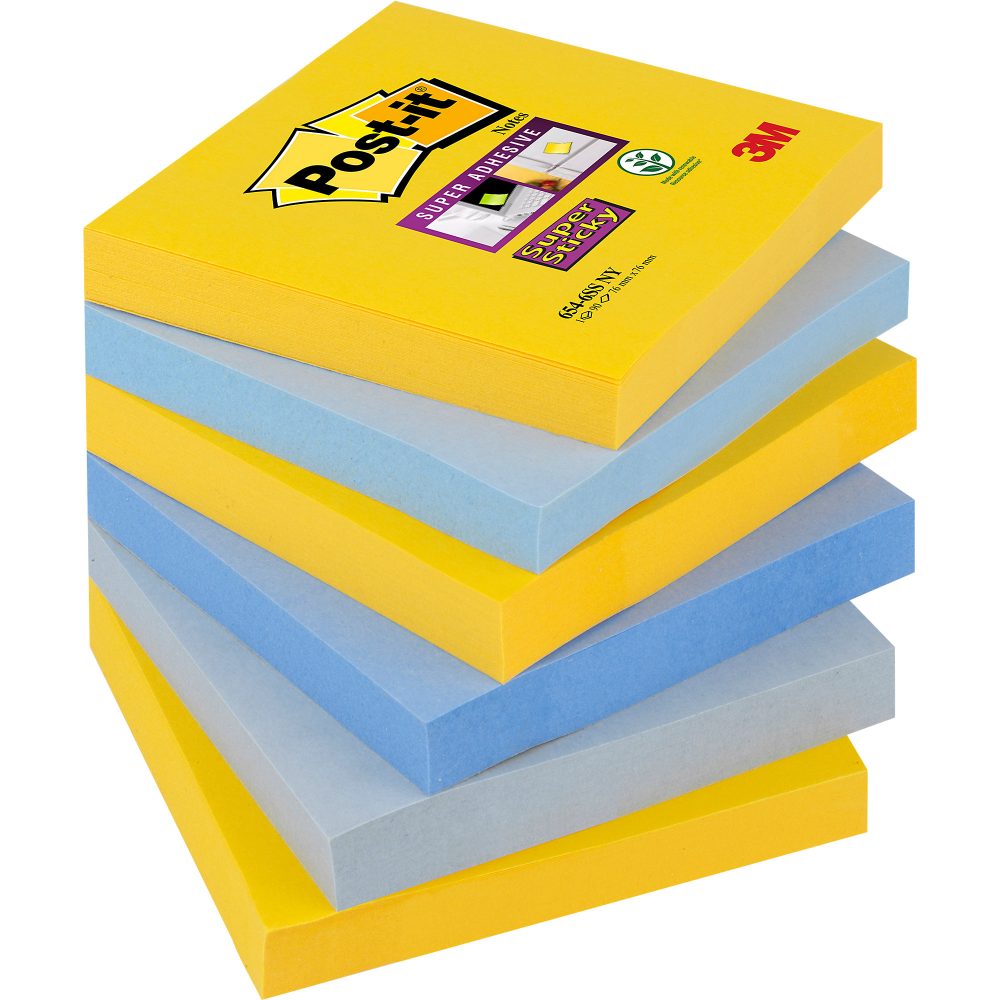 Post-it New York Super Sticky Haftnotizen 76 x 76 mm Farbig Sortiert Quadratisch 6 Stück à 90 Blatt