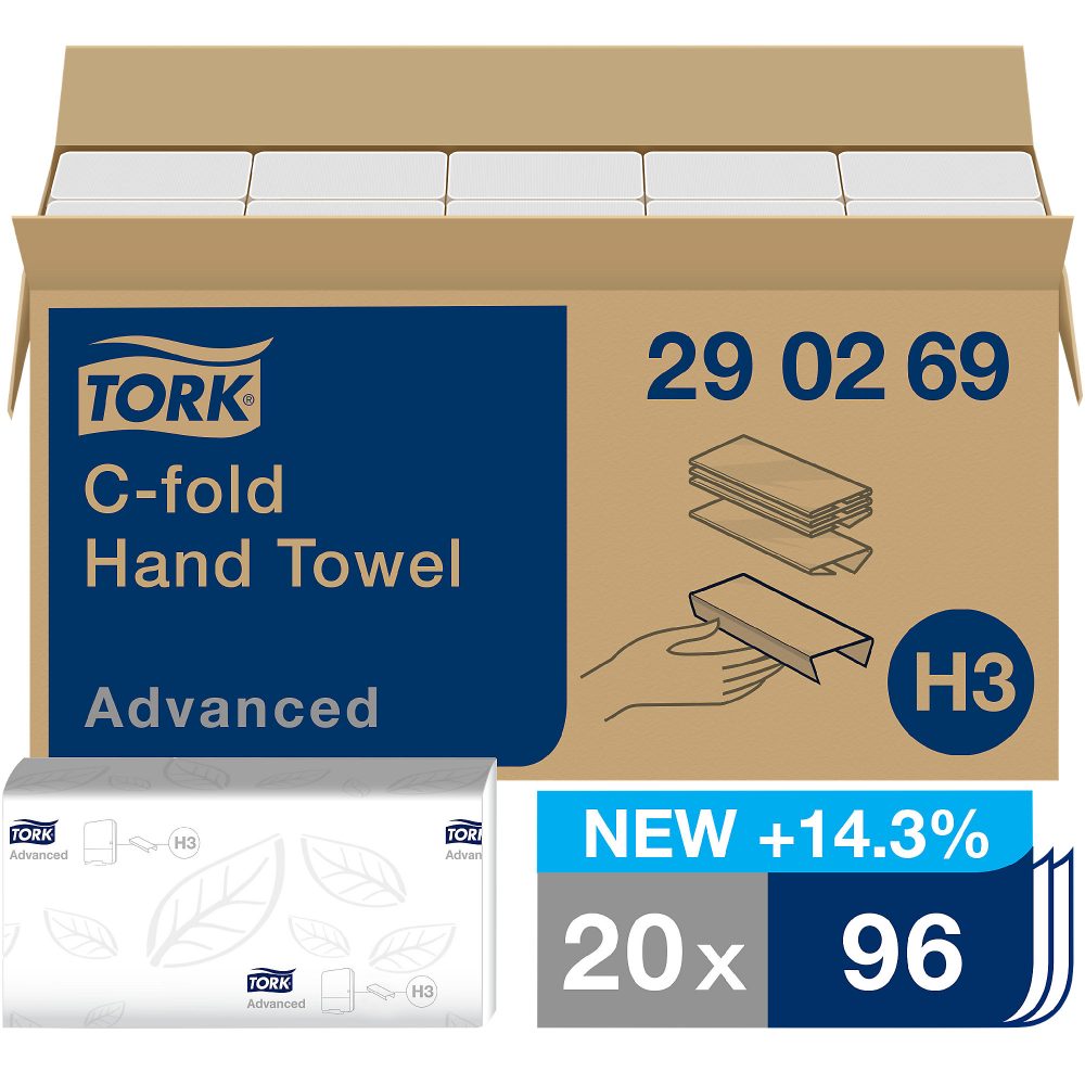 Tork Recycelte Falthandtücher C-falz Weiss 2-lagig 290269 20 Blatt à 96 Blatt