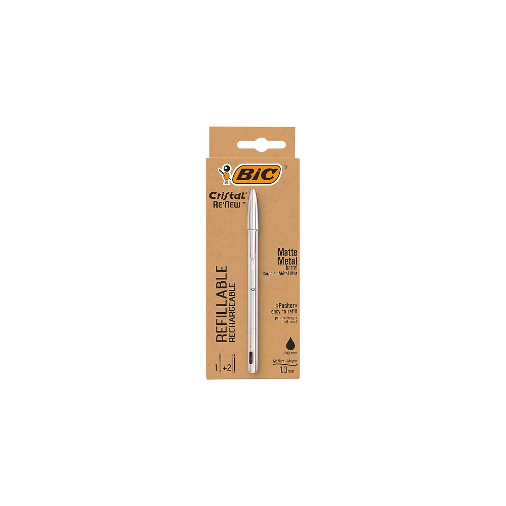 BIC Cristal ReNew Kugelschreiber Metall 0,32 mm Schwarz inklusive 2 Ersatzminen