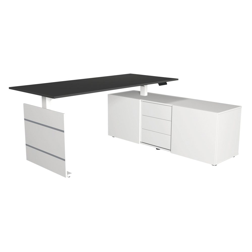 Move 3 - Schreibtisch mit Sideboard - Steh-/Sitztisch 180x80x72-120cm mit sideboard 160x50x58cm anthrazit