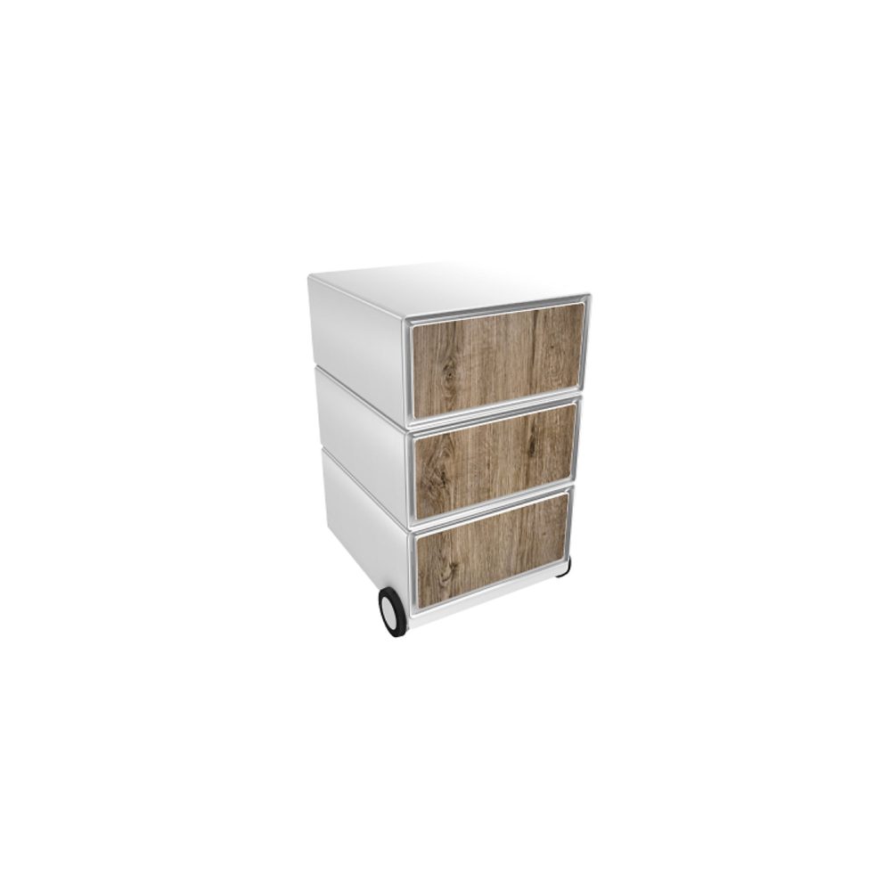 PAPERFLOW Rollcontainer easyBox 3 horizontale Schubladen 642x390x436mm PERSO SCHNITTHOLZ