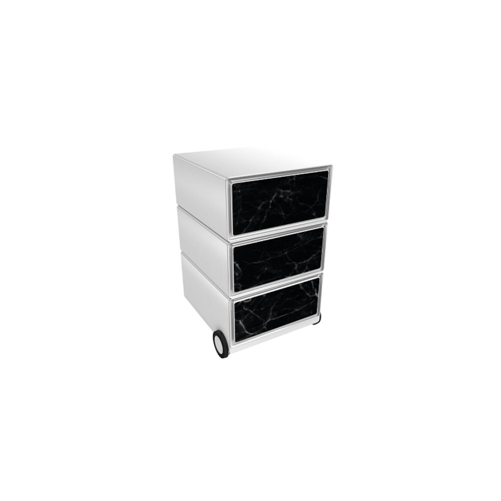 PAPERFLOW Rollcontainer easyBox 3 horizontale Schubladen 642x390x436mm PERSO SCHWARZER MARMOR
