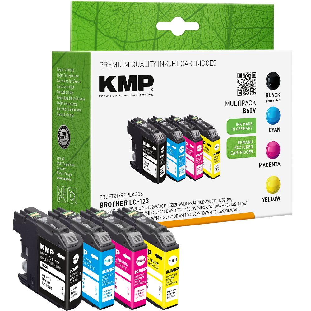 KMP Kompatibel Brother LC123VALBP Tintenpatrone Schwarz, Cyan, Magenta, Gelb Multipack 4 Stück