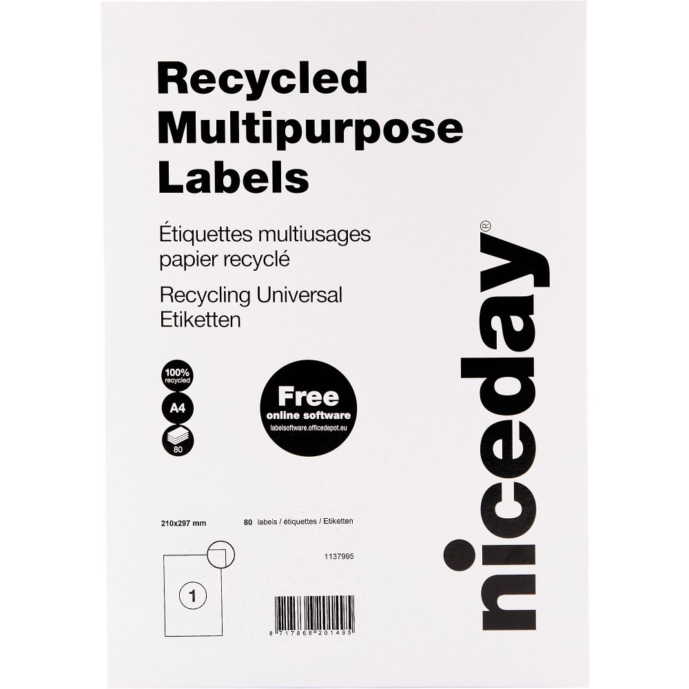 Niceday Recycelte Multifunktionsetiketten 67546 Quadratische Ecken Weiß 80 Blatt à 1 Etikett