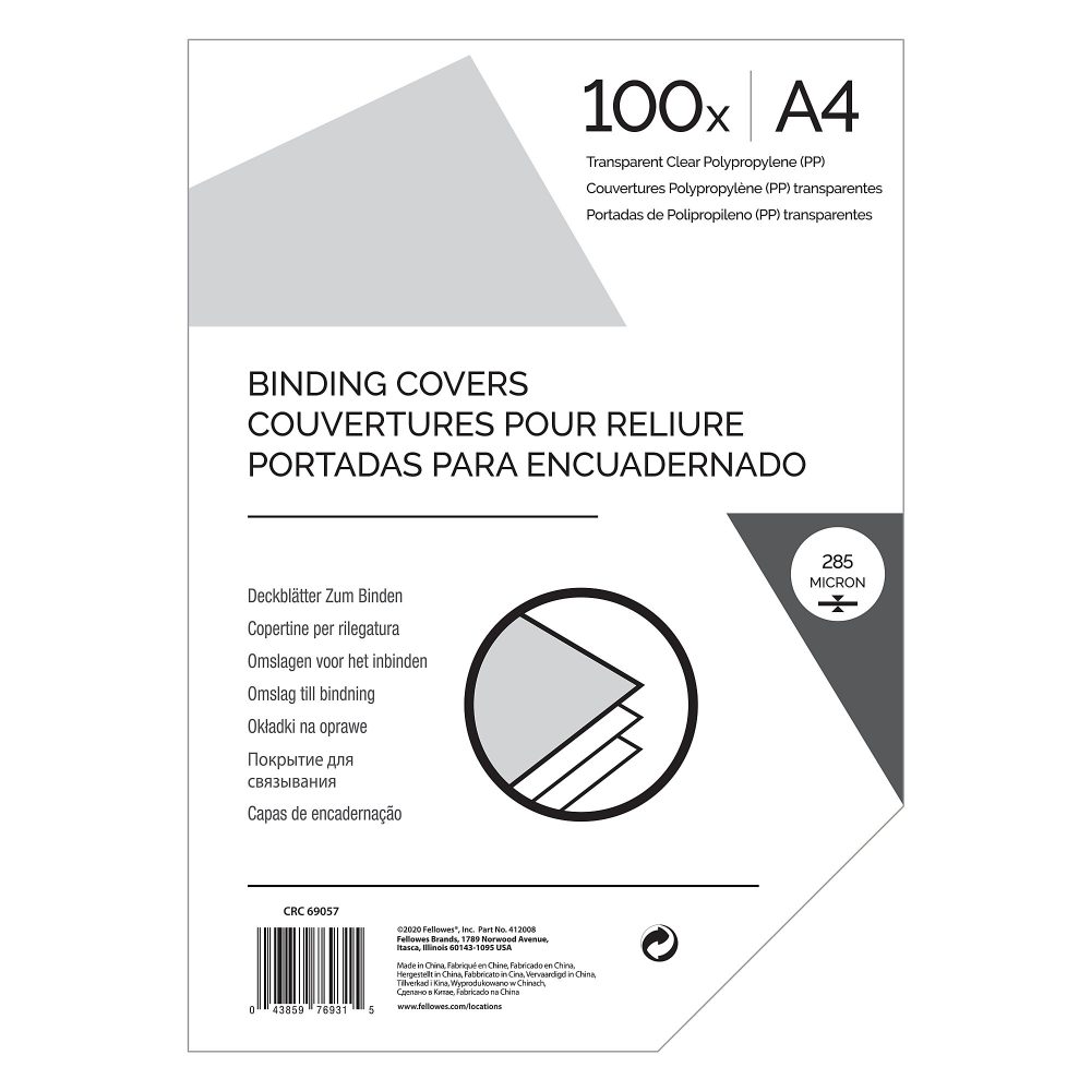 Deckblätter Zum Binden A4 Plastik 280-285 Mikron Transparent 100 Stück