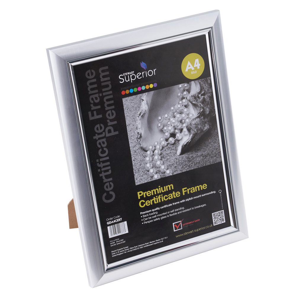 Seco A4 Deluxe Diplomrahmen mit Perspex Sicherheitsglas Silber