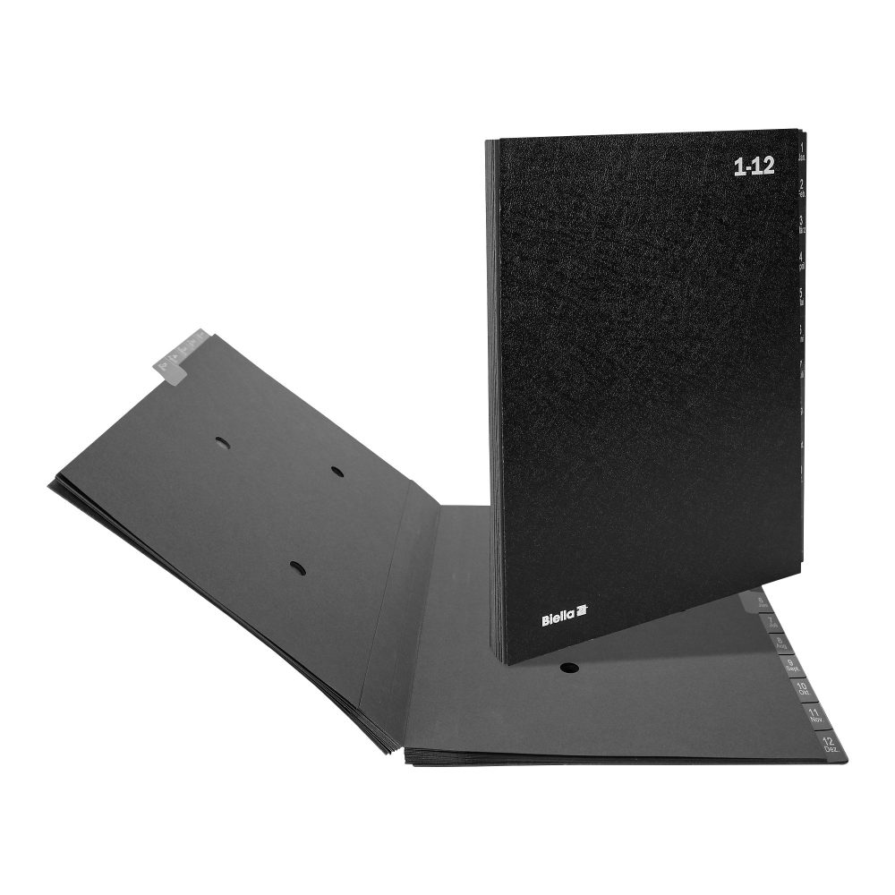 Biella Pultmappe 1-12 A4 Schwarzer Karton 30,5 x 37,5 x 1,4 cm Packung mit 2 Stück
