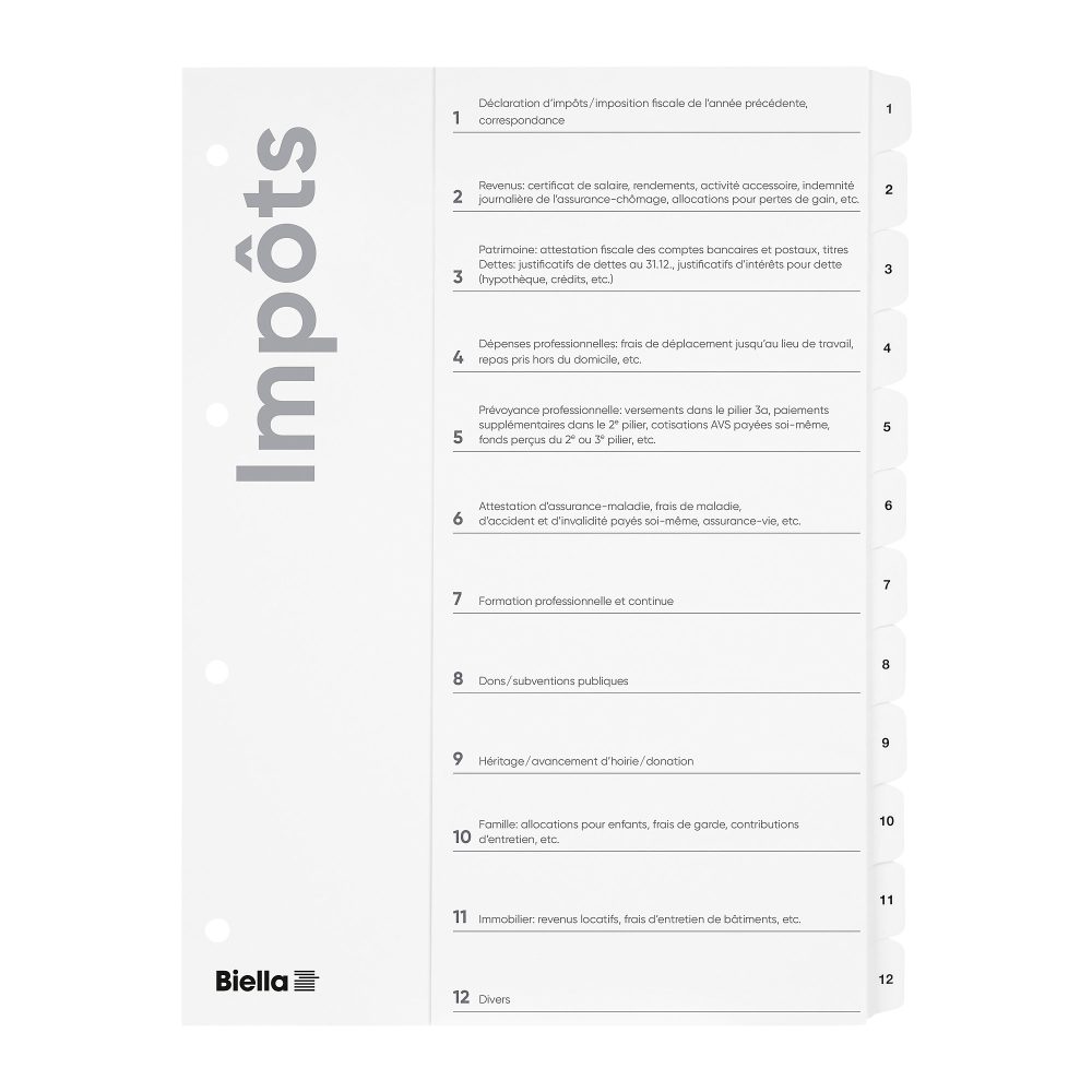Biella Register mit Smart Index A4 Französisch Weiss 12-teilig Karton blanko Packung à 10 Stück