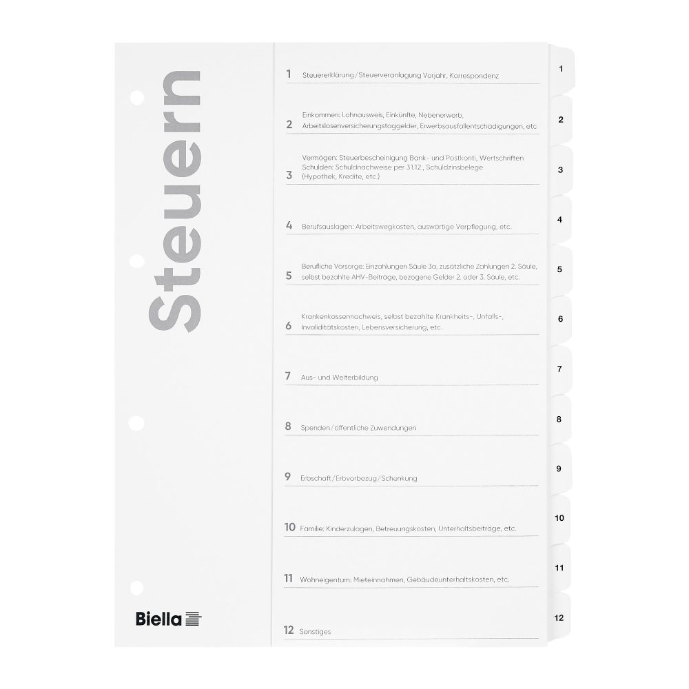 Biella Register mit Smart Index A4 deutsch Weiss 12-teilig Karton blanko Packung à 10 Stück