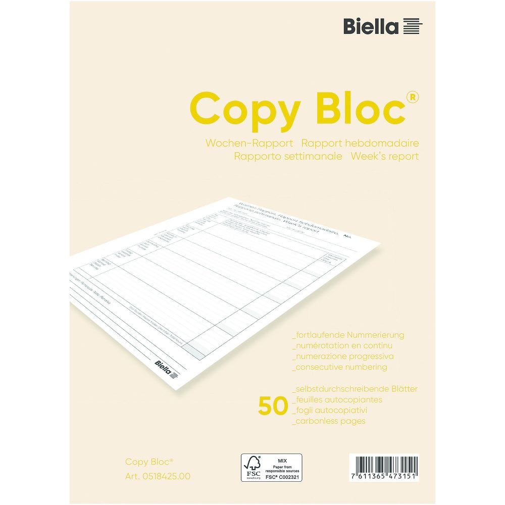 Biella Wochen-Rapport-Buch A4 5 Stück mit 50 Blatt