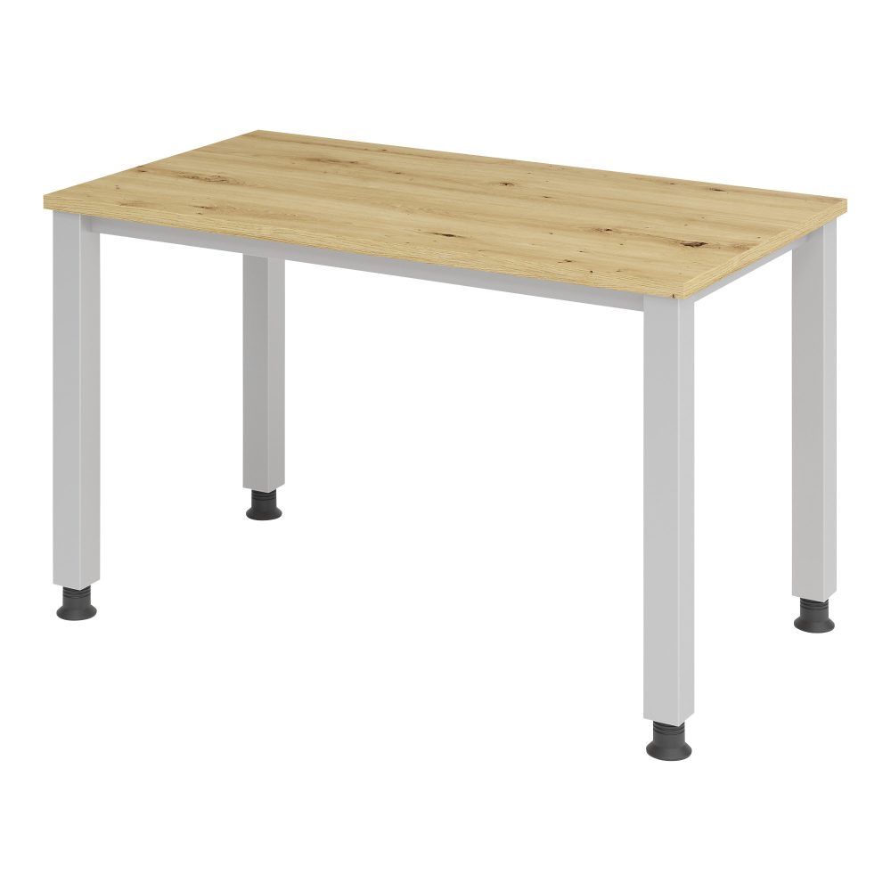 Hammerbacher Höhenverstellbarer gerader Schreibtisch mit 4 Füßen Express Q Eiche, Silber 1.200 x 672 x 685 - 810 mm