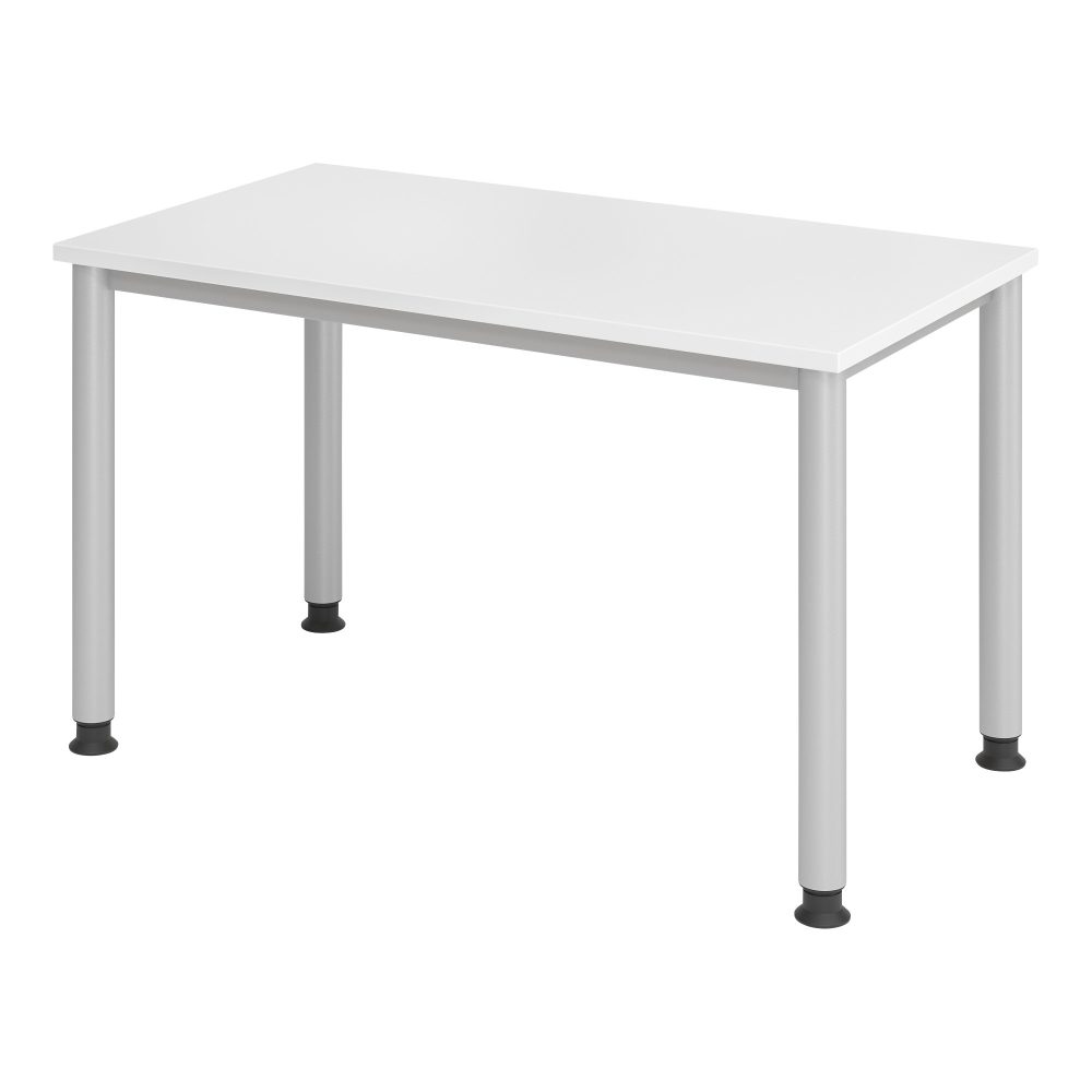 Hammerbacher Höhenverstellbarer gerader Schreibtisch mit 4 Füßen Express Q Weiß, Silber 1.200 x 672 x 685 - 810 mm